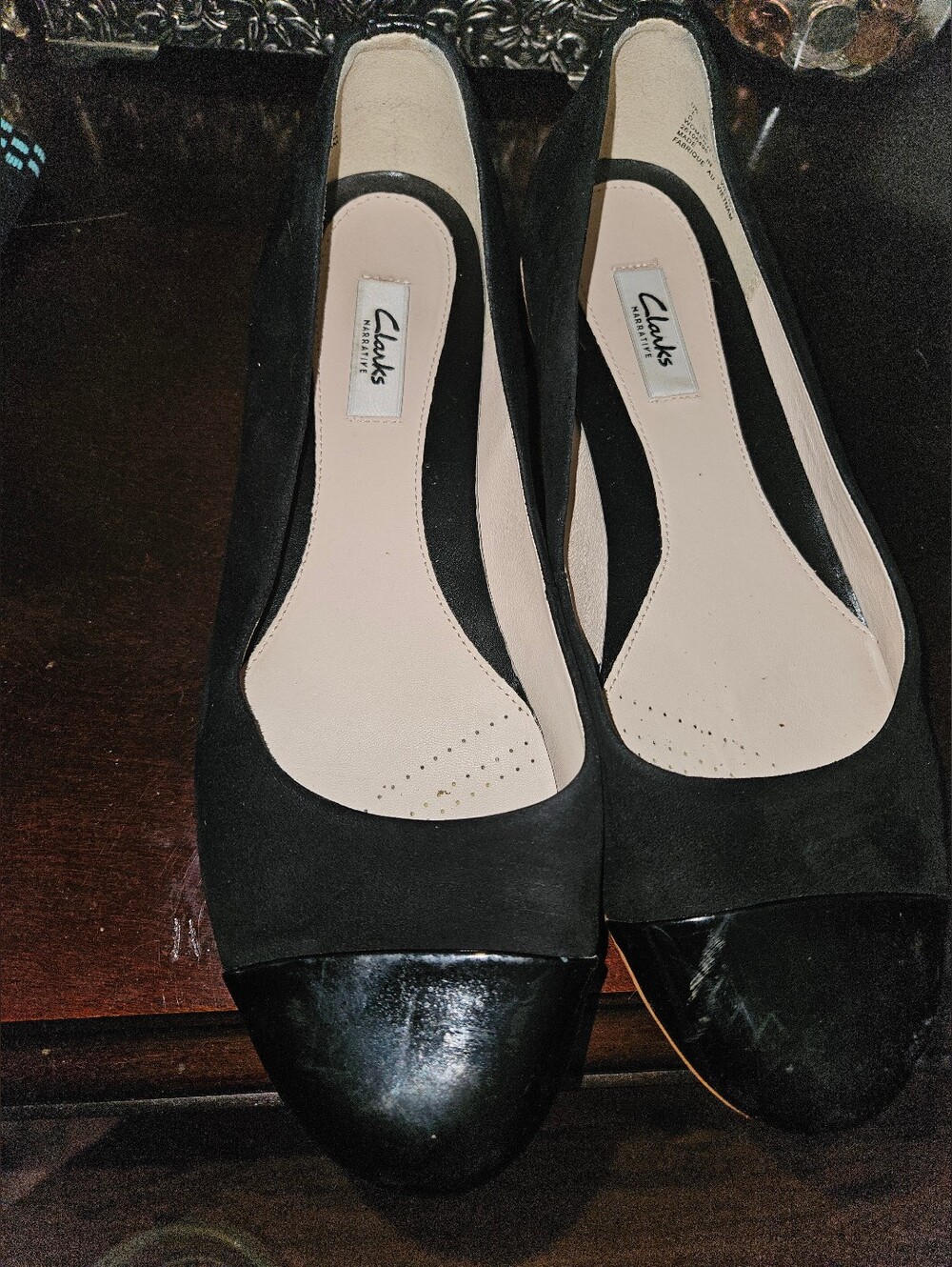 Clarks Women’s Black Suede Cap-Toe Ballet Flats